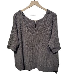 Free People Cozy Cat Pullover Oversized Chunky V-Neck Knit Sweater Top